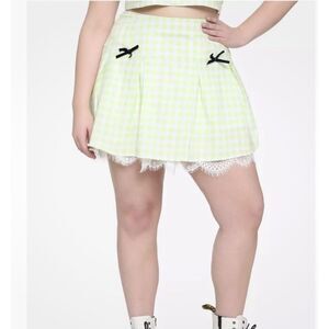 Hot Topic Lime Green Buffalo Plaid Lace Trim Skirt Size Small Nwot